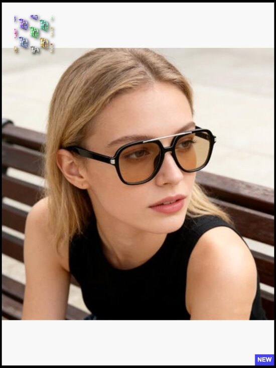 Retro Aviator Sunglasses Oversized Square 70s Tinted Trendy Geometric UV400 main image 5